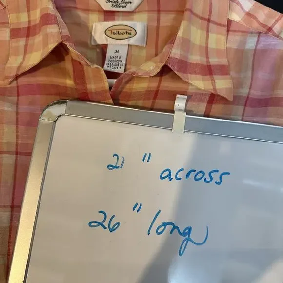 Talbots Shirt Womens Medium Plaid Irish Linen Blend 3/4 Sleeve Button Up Blouse - Picture 11 of 11